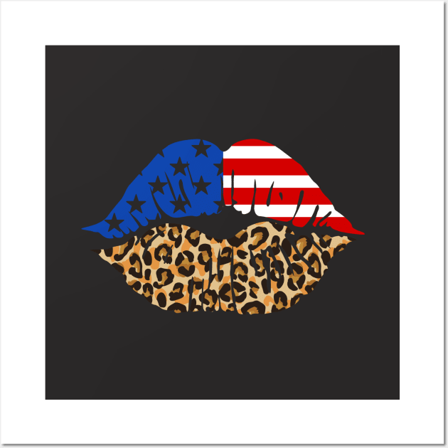 USA Flag Leopard Print Lips 4th of July Wall Art by figandlilyco